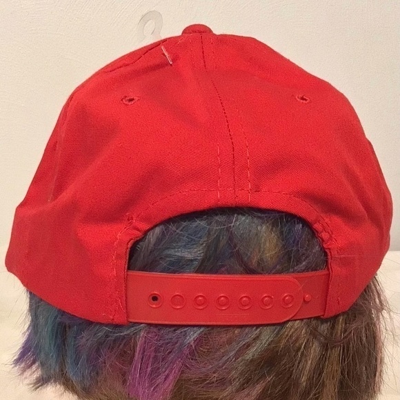 VINTAGE Lincoln Cylinders Red Snapback Mens Trucker Hat Baseball Cap w/ Cord New - Picture 4 of 6